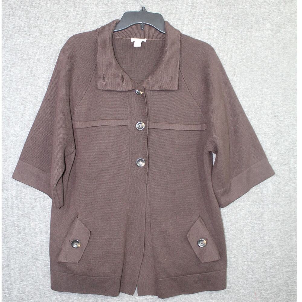 Chico‘s 3 Chocolate Brown Deanna Knit Cardigan Sweater Twee Office Preppy